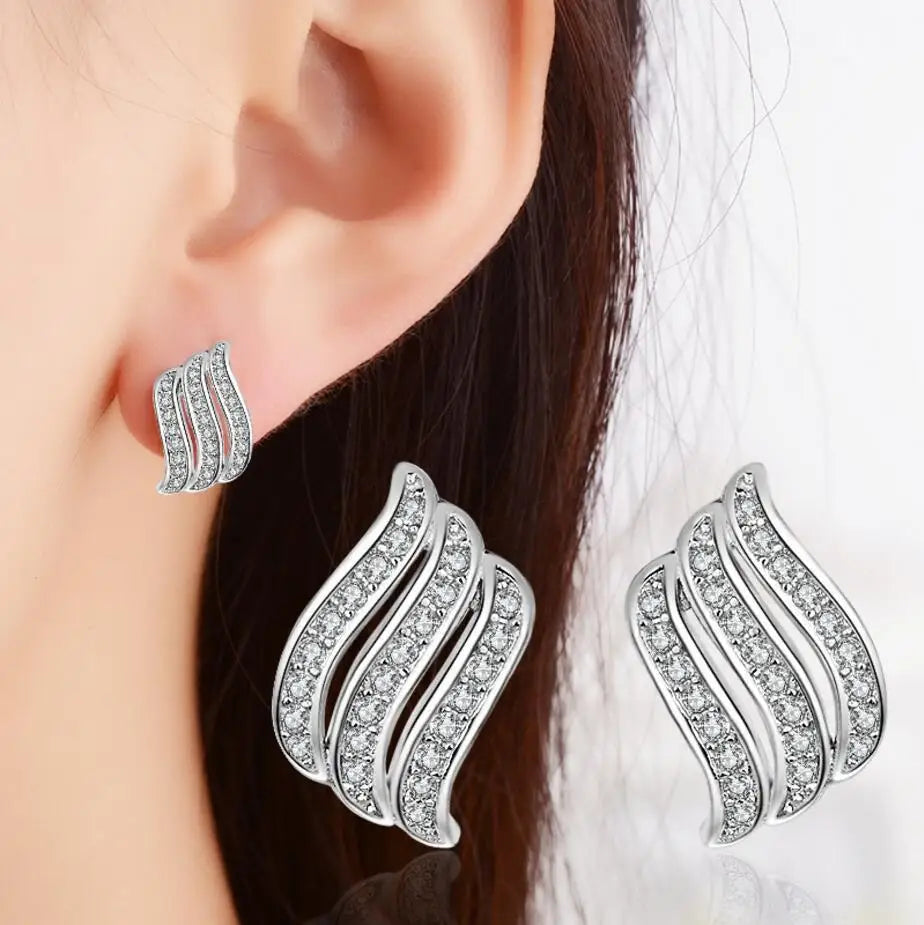 925 Sterling Silver Hollow Earrings Luxury Feather Fairy Wings Stud Earrings For Women Fine Jewelry Free Shipping