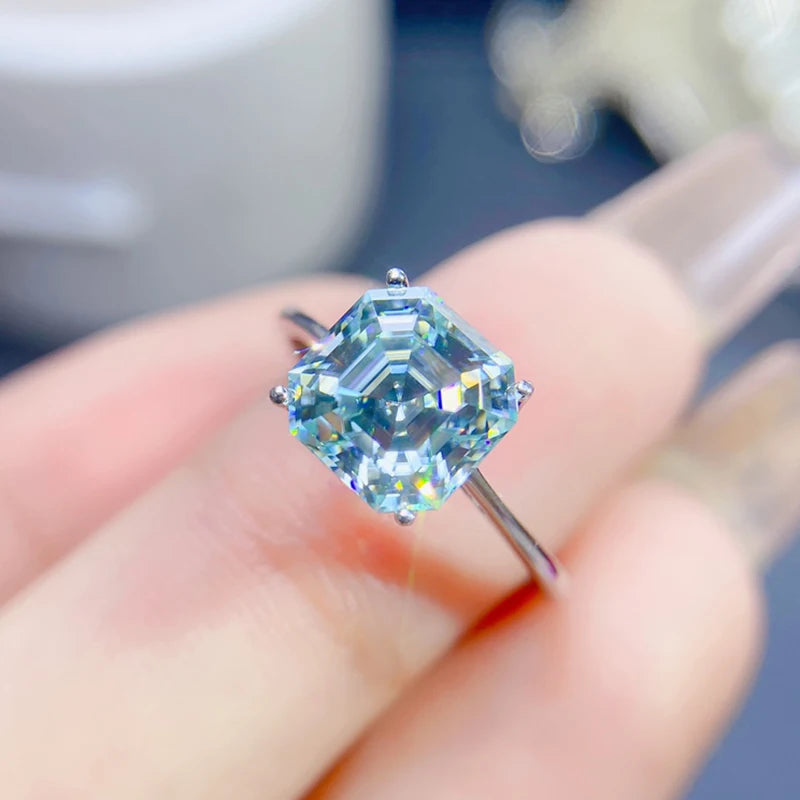 Hemasa  Sky Blue  Moissanite women's ring 925 sterling silver Resizable  Daimond  Ring for  Jewelry