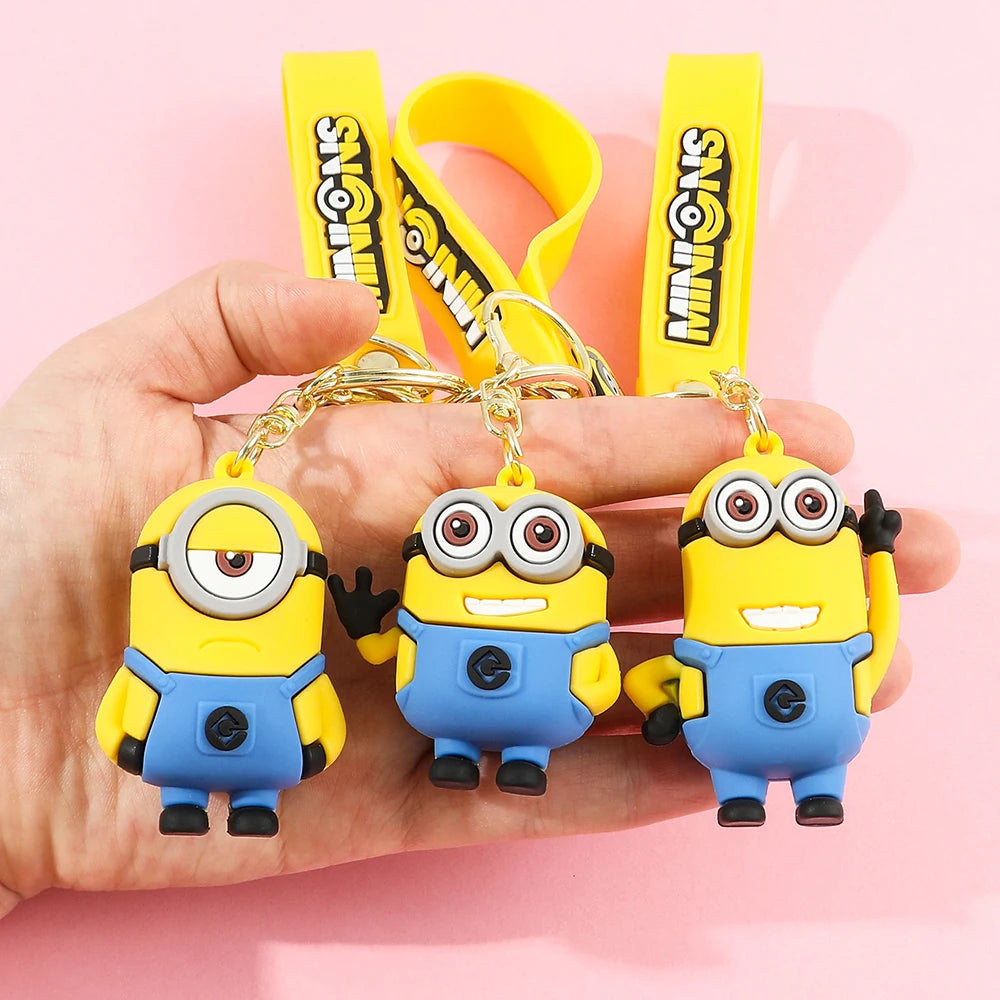 Kawaii Minions Keychain Cartoon Toys Model Silicone Pendant Keyring Cosplay Chinese Zodiac Car Backpack Key Holder Accessories