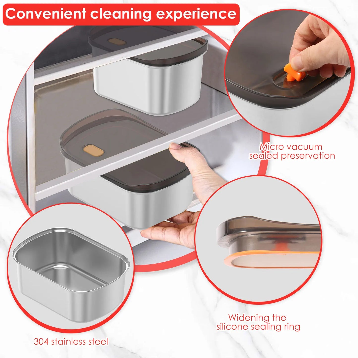 4Pcs Lunch Box Stainless Steel Bento Box Leakproof Pickle Boxes with Lid Refrigerator Food Container for Students Office Workers