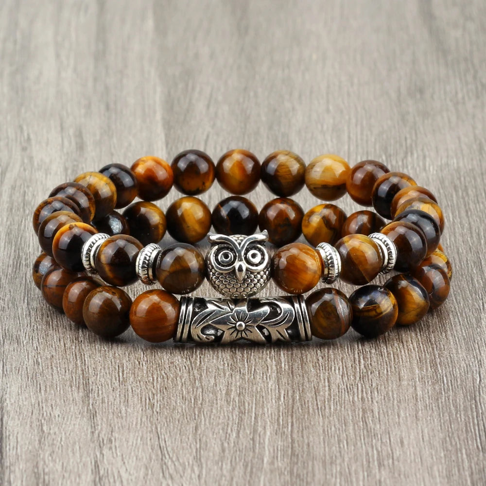 Hemasa  Natural Stone Beads Bracelet  /   Owl Beads   Bracelet /Black Lava Onyx Beads Charm Bracelets