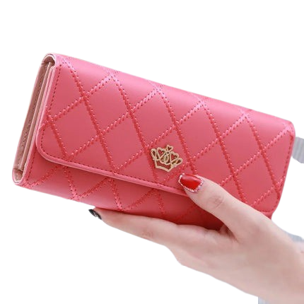 Hemasa Black Long Wallets for Women/ PU Leather Diamond Pattern Purse Card Holder Crown Buckle