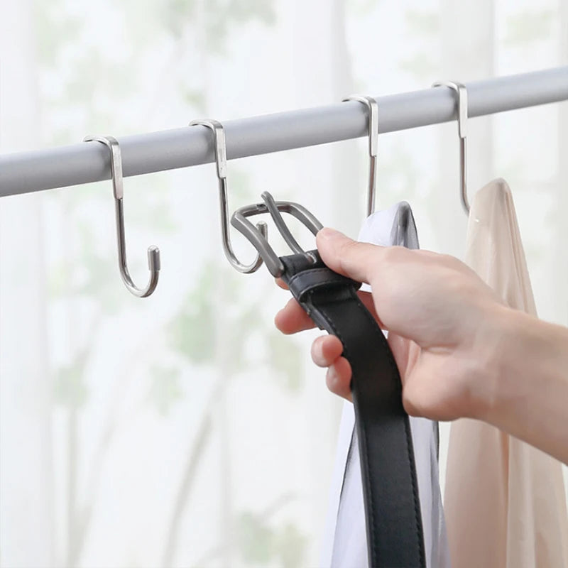 Hemasa 4pcs Stainless Steel Kitchen Bathroom Cabinet Door Coat Towel Rack S-Shape Cabinet Storage Rack Bathrobe Hanger Holder Hooks