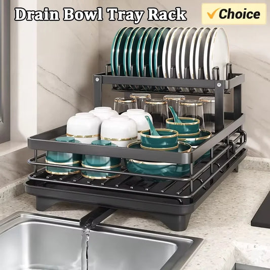 2025 NEW Kitchen plate storage box with drainboard above sink countertop tableware storage rack tableware drying rack adjustable