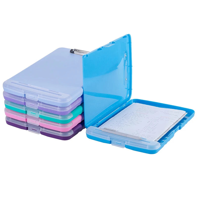 Hemasa Multifunctional file box a4 with pen slot transparent desktop file organizer box board clip plastic writing board