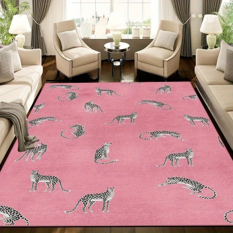 Hemasa Pink Leopard Carpet /Non-Slip Washable Foldable Rug for Living Room /Bedroom/Cloakroom