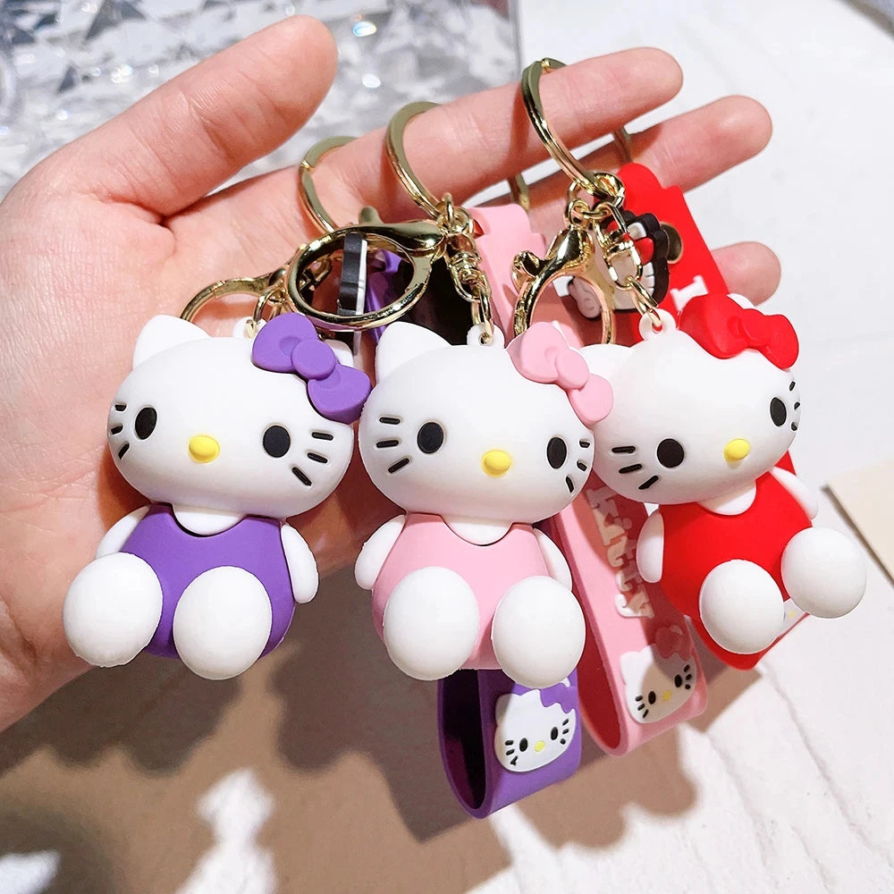 Kawaii Sanrio Hello Kitty Keychain Cartoon Doll Cute Kitty Pvc Key Chain Soft Rubber Car Key Ring Women Bag Pendant Girl Gift
