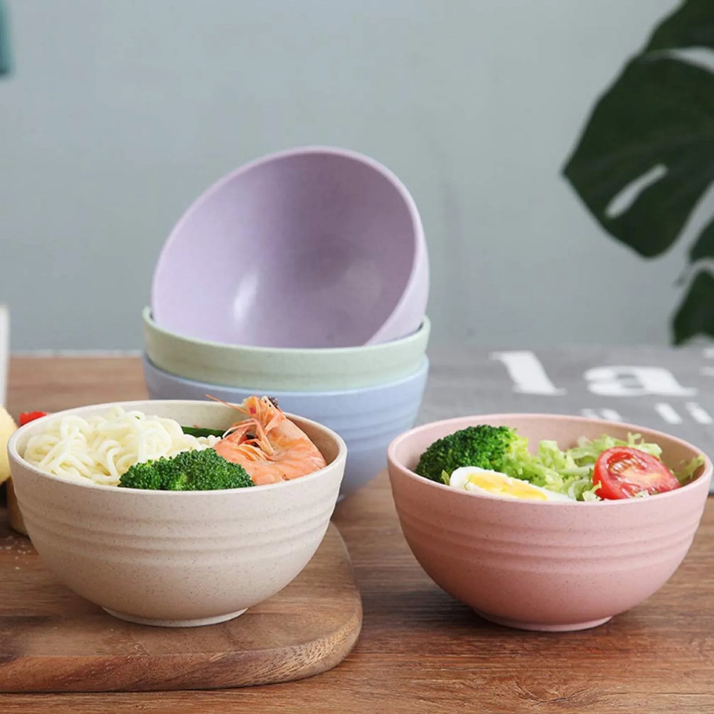 Hemasa 5 PCS 12cm Cereal Bowls Wheat Straw Unbreakable Reusable Bowls