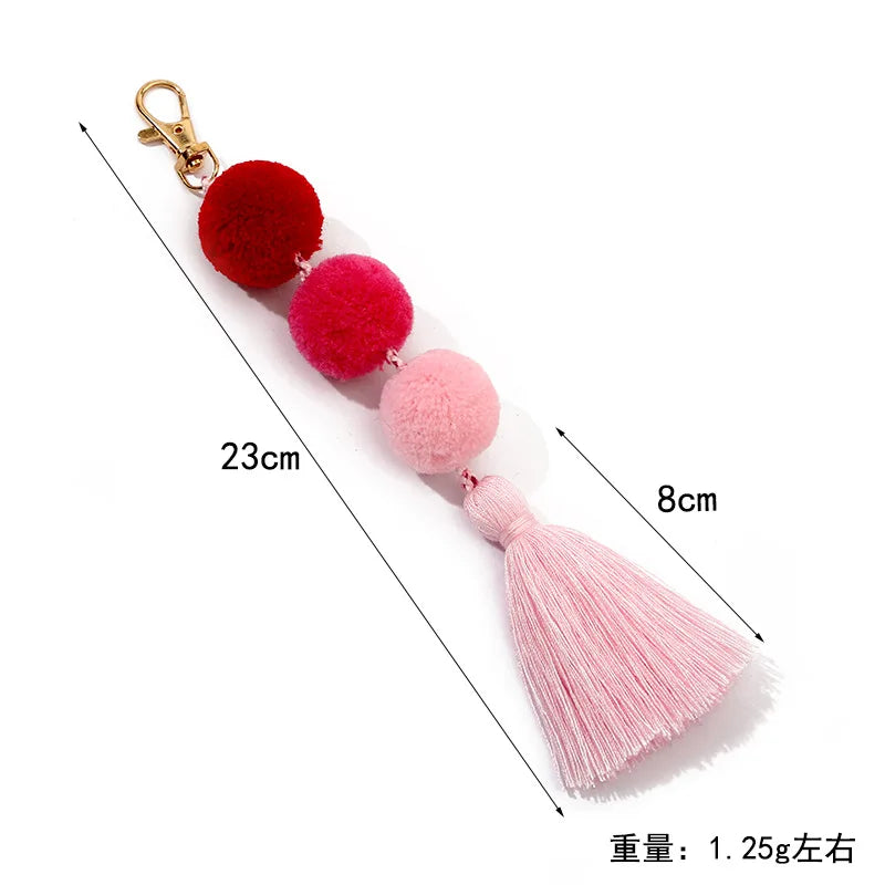 Hair Ball Tassel Keychain Colorful Pompom Keyring For Women Bag Hanging Pendants Accessories Fluffy Plush Key Ring