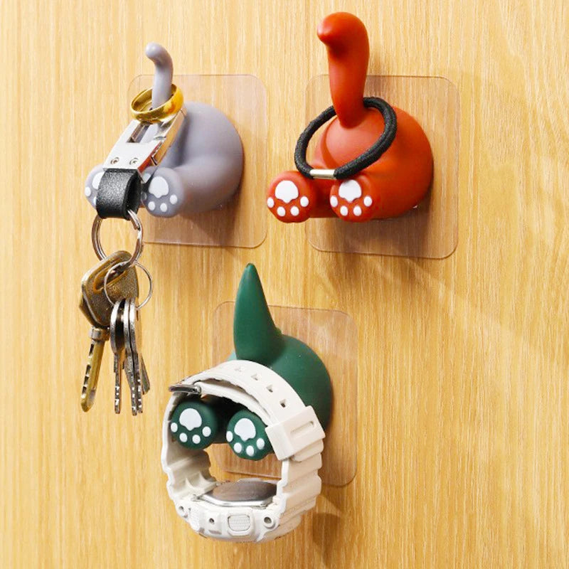 Cartoon Animal Tail Toothbrush Holder Punch-Free Wall Hook Cute Self-adhesive Bathroom Towel Hook Children Toothbrush Holder