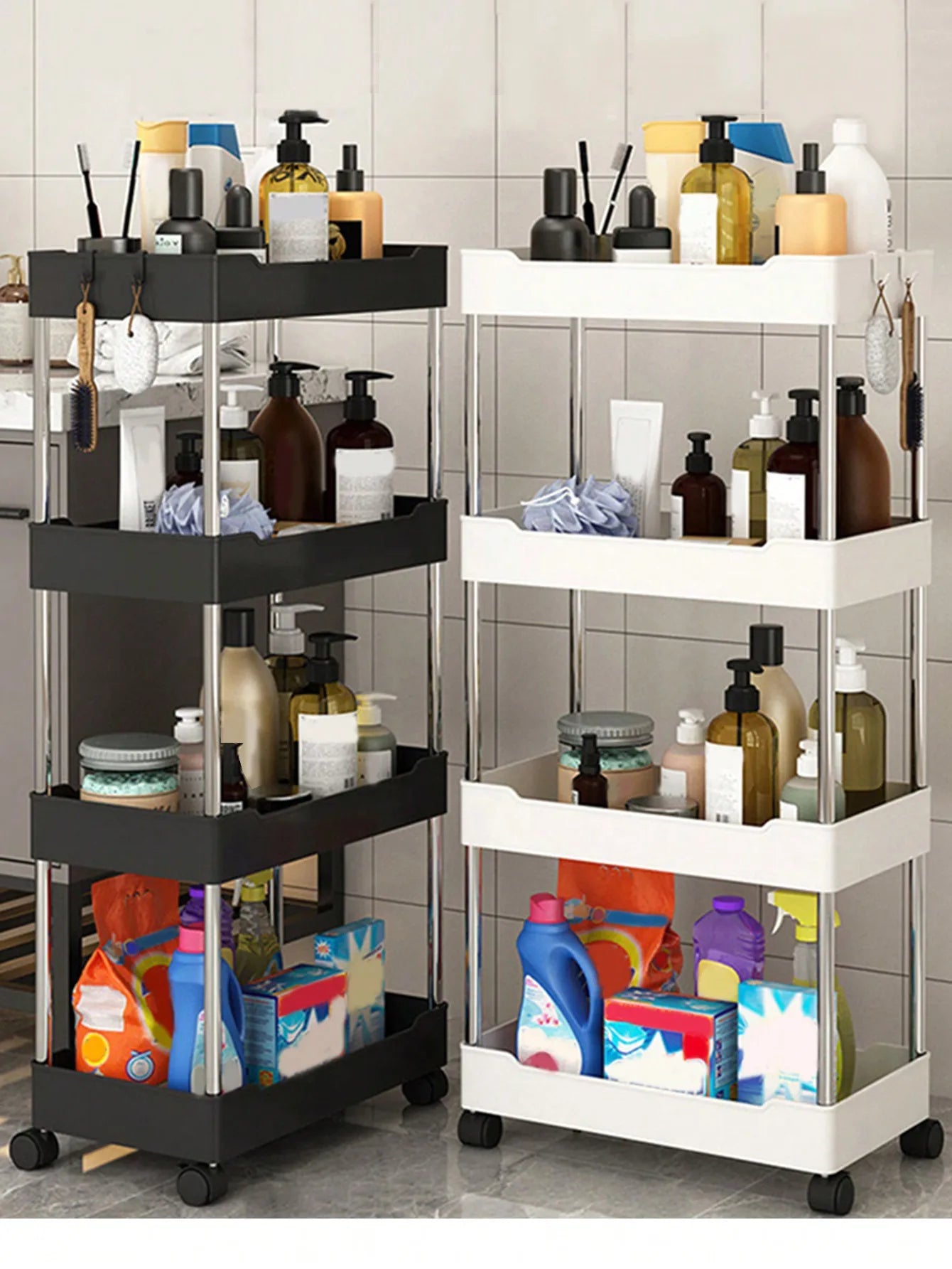 Hemasa 1pcs 3/4 Tier Rolling Utility Cart Storage Shelf Movable Gap Storage Rack Kitchen Bathroom Slim Slide Organizer Shelf Livingroom