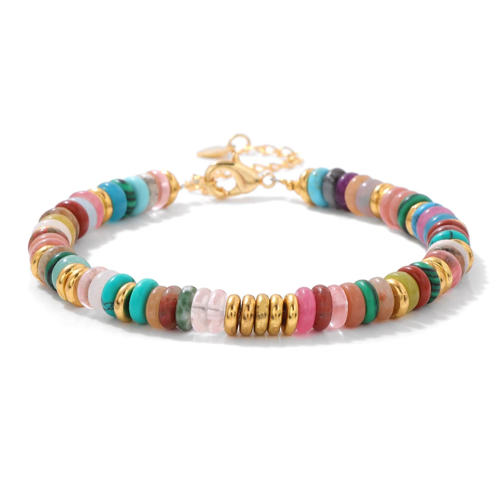 Tejesa Rondelle Natural Stone Flat Beads Bracelets For Women Men /Green Aventurine Lapis Lazuli Indian Agates Chain Bracelet Jewelry