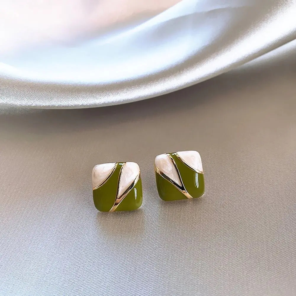 Hemasa Dripping Oil Fashion Jewelry Alloy Ear Studs Women Square Earrings Girl Stud Earrings Korean Style Earrings