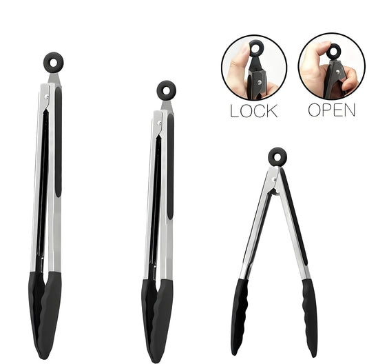 1/3Pcs Silicone Stainless Tong Steel Anti Scalding BBQ Food Tongs Non-Stick Resistant Barbecue Tongs Salad Tong 7/9/12inch