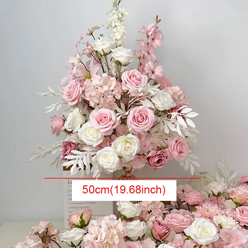 White Blue Rose Flower Row Decor Wedding Backdrop Arch Frame Banquet Aisle Floral Ball Birthday Party Event Props Window Display