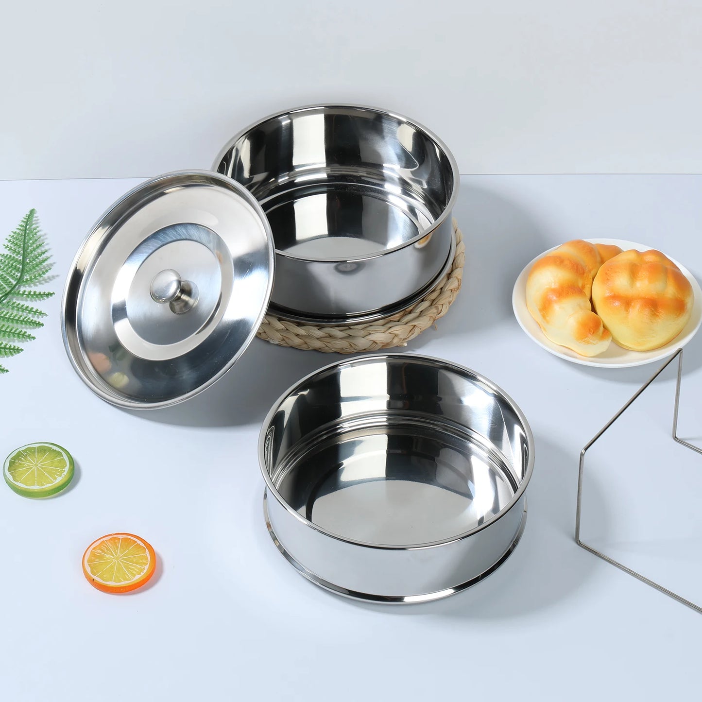 Tejesa 2/1 Tier Flan Pan Mold Breakfast Steamer Cake Baking Flan Pot for Chocolate Cupcake Pudding Large Capacity Lunch Box Dough Bowl