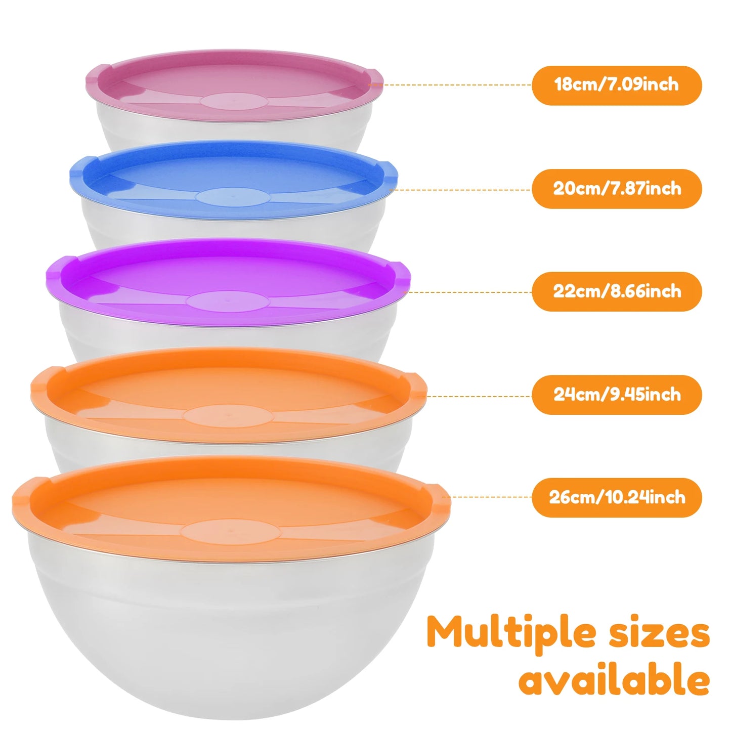 Tejesa 5pcs Fruit Salad Bowl Stainless Steel Ramen Bowl with Lid Mixing Bowls with Grater for Kitchen Outdoor BBQ Food Plate Fresh Bowl