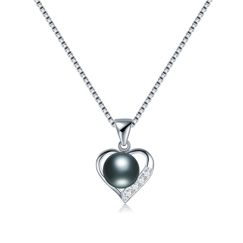 YWYC 9-10mm Natural Freshwater Pearl Love Pendant Necklace for Lover Heart 925 Sterling Silver Chain Necklace 2025 New Arrivals