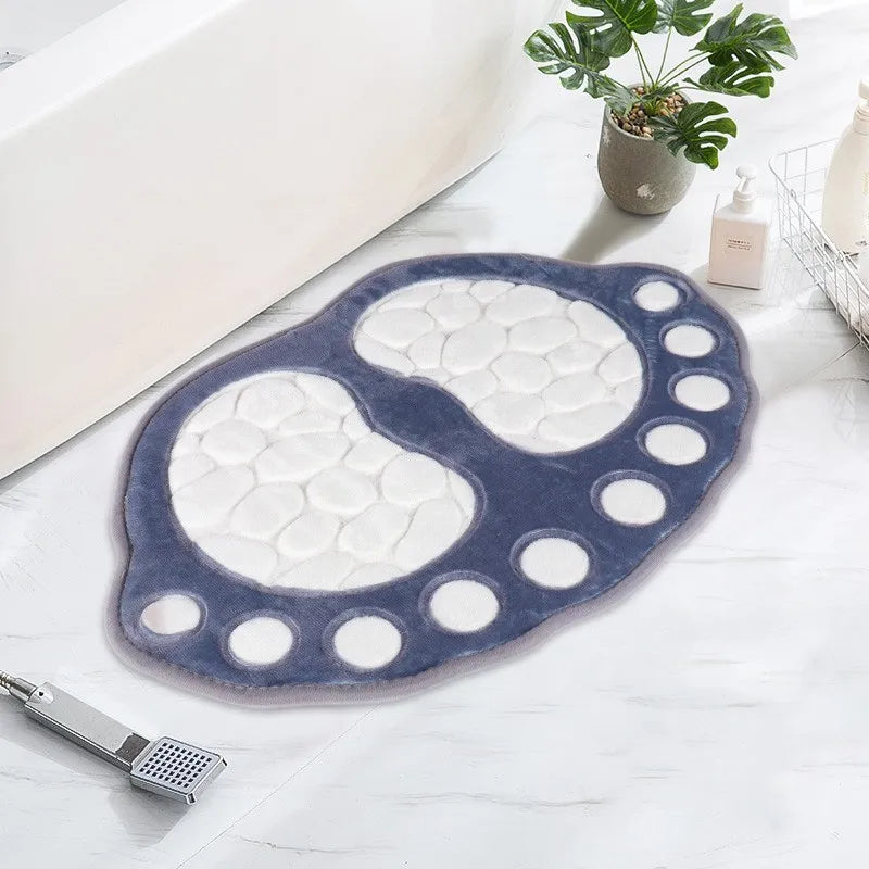 Hemasa Bathroom Rugs Mats Super Absorbent Non-slip Bath Rugs Washable Cobblestone Bath Carpet Cute Foot Shaped Memory Foam Area Rug
