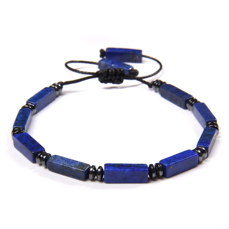 Tejesa Rectangle Shape Amethysts Bracelet Natural Stone Indian Agates Lapis Lazuli Adjustable Braided Bracelets For Women Men Jewelry