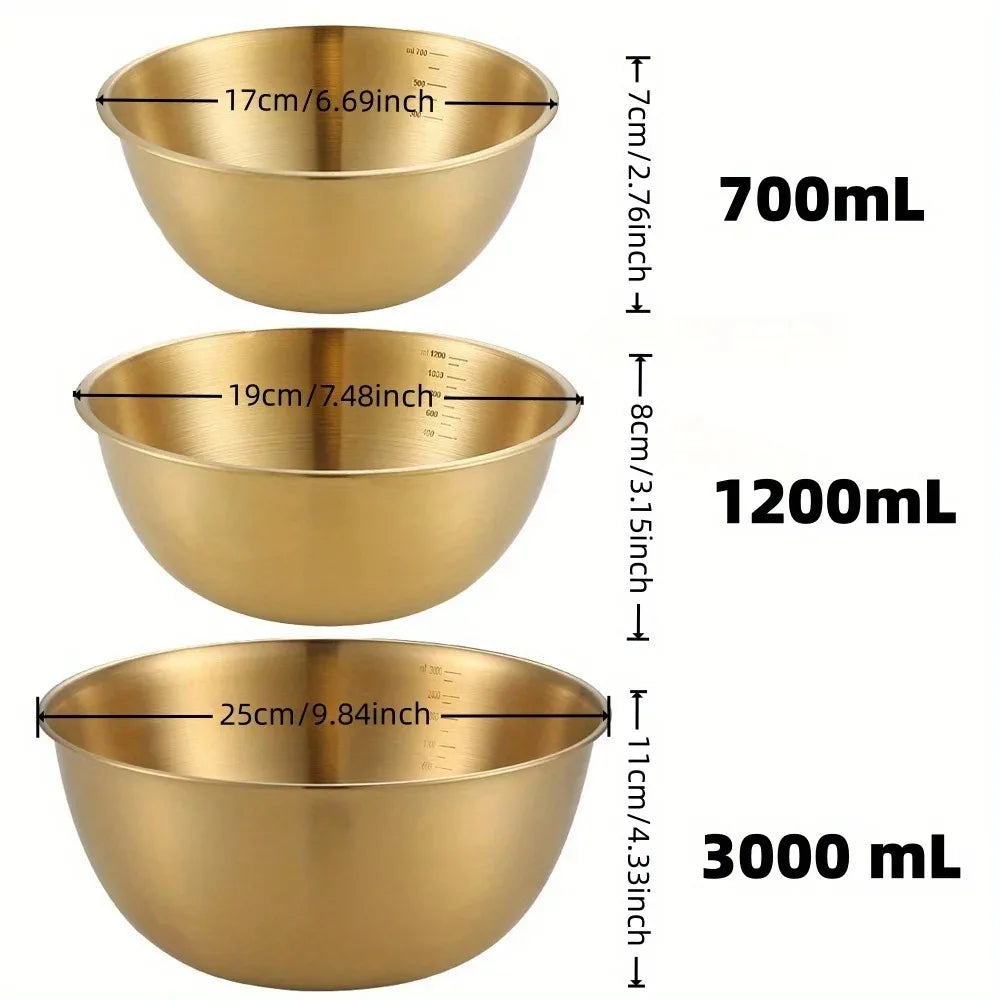 Tejesa 3 Pack Stainless Steel Salad Bowl Set, Oven-safe Kitchen Tableware with Graduated Mixing Bowls