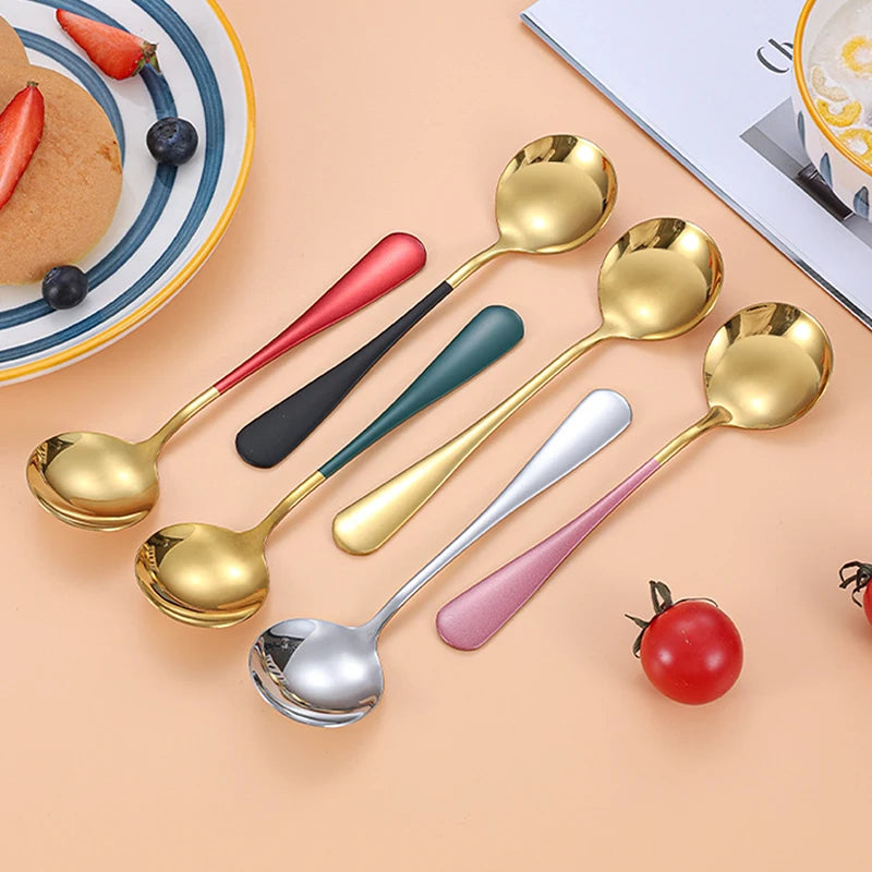 Stainless Steel Soup Spoons Korea Home Kitchen Ladle Capacity Gold Silver Mirror Polished Flatware For Coffee Tableware