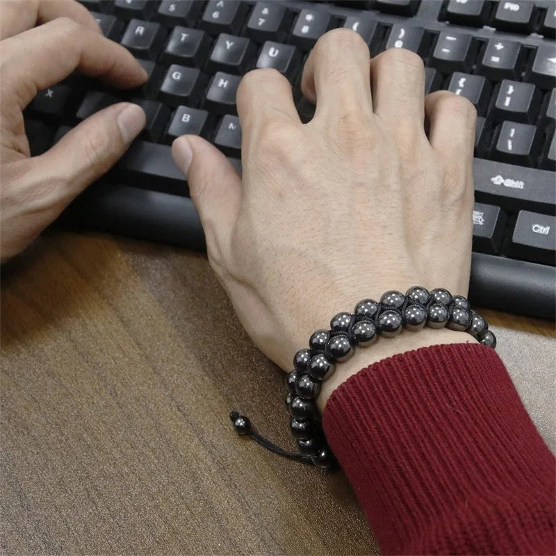 Hemasa Hematite  Natural Stone Beads Bracelet Yoga Stress Relief Healing Gemstone Jewelry Girls