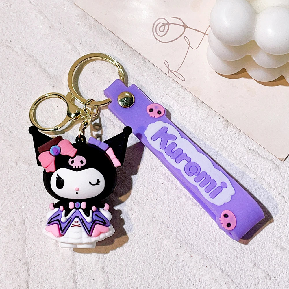 Wholesale Kawaii Sanrio Kuromi Keychain Pvc Doll Key Chain Cartoon Anime Cinnamoroll Bag Pendant Car Keyring Accessories Gift