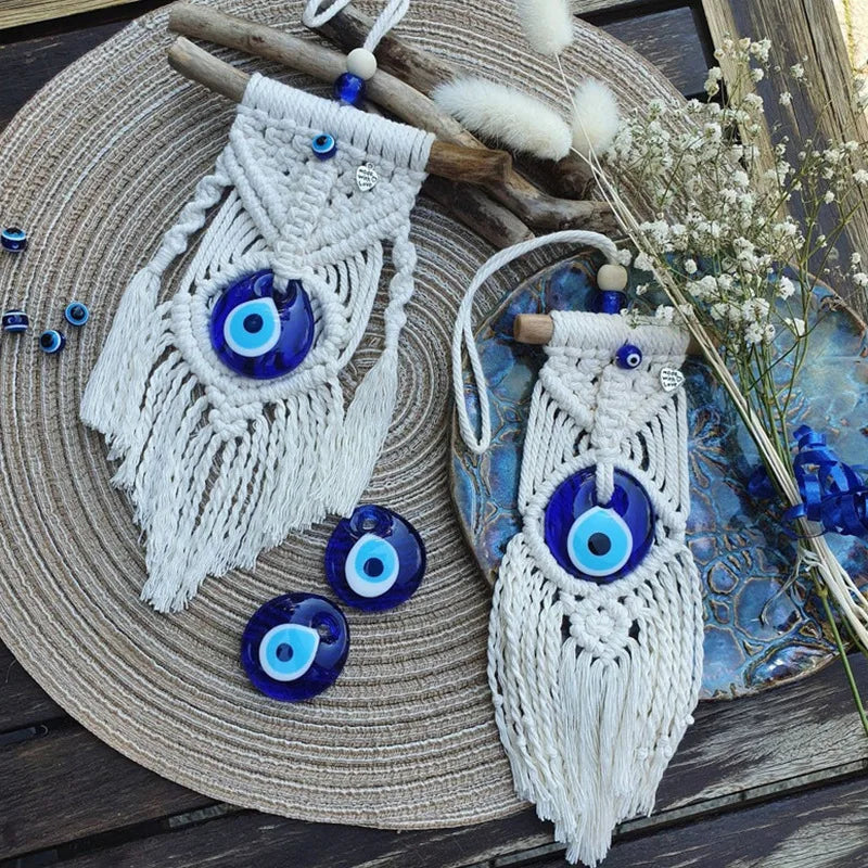 Tejesa Children's Room Decoration with Blue Eyes Pure Handmade Cotton Thread Woven Tapestry Hanging