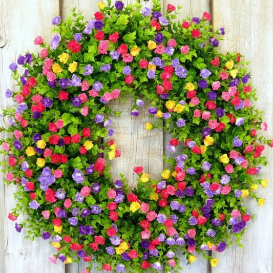 40cm Artificial Wildflower Wreath Handmade Colorful Spring Summer Floral Garland Background Wall Window Front Door Wedding Decor