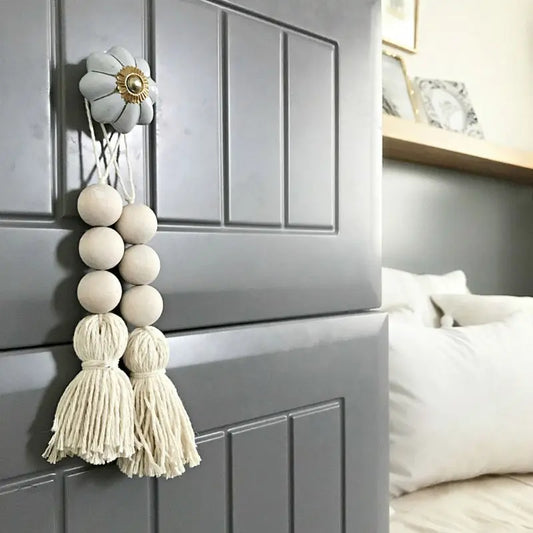 2Pcs Tassle Farmhouse Beads Natural Wood Bead Garland Kids Baby Nursery Room Decor Rustic Wedding Vase Ornament