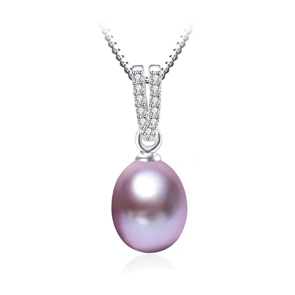 AAA Zircon 100% Natural Freshwater Pearl Pendants For Women Elegant Silver 925 Necklace 45cm Fine Jewelry(No Chain)