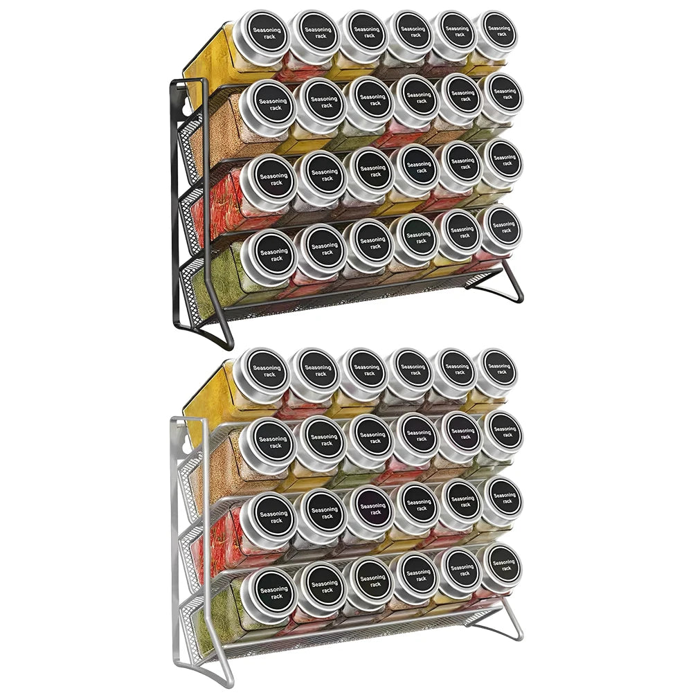 4 Tier Cupboard Storage Shelf Wall Mounted Spice Seasoning Organizer Carbon Steel Pantry Organizer Stand for Small Can Storage