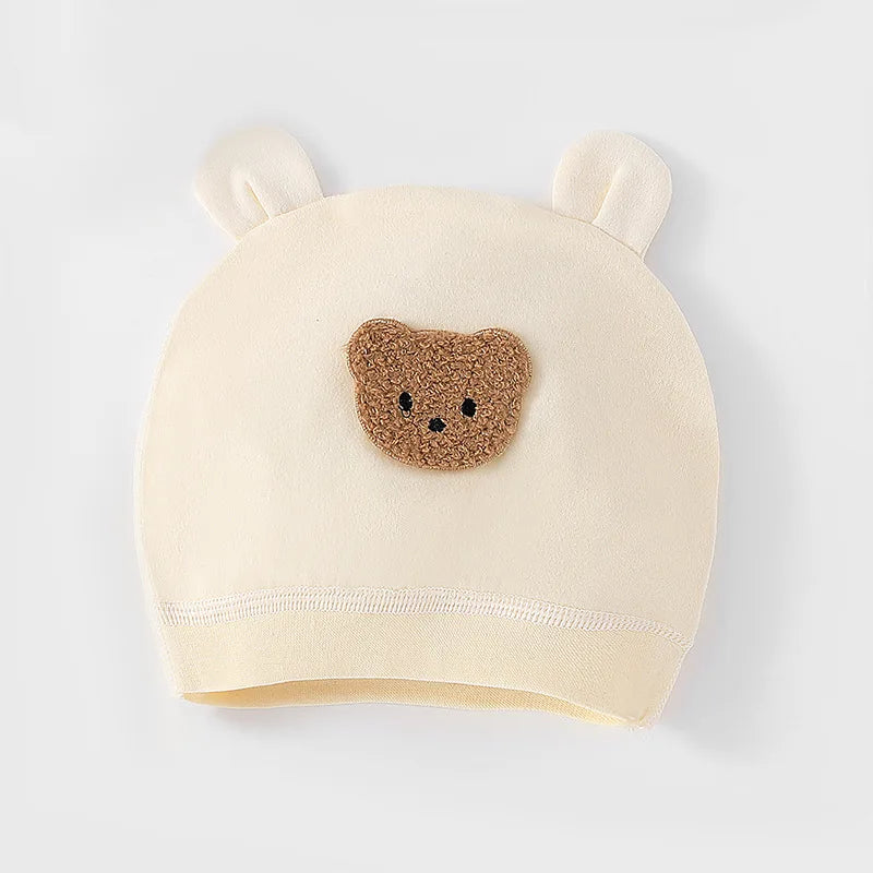 Tejesa 3Pcs Soft Infant Beanies Caps/ Baby Hats /Cartoon Bear Boneless Muslin Hat