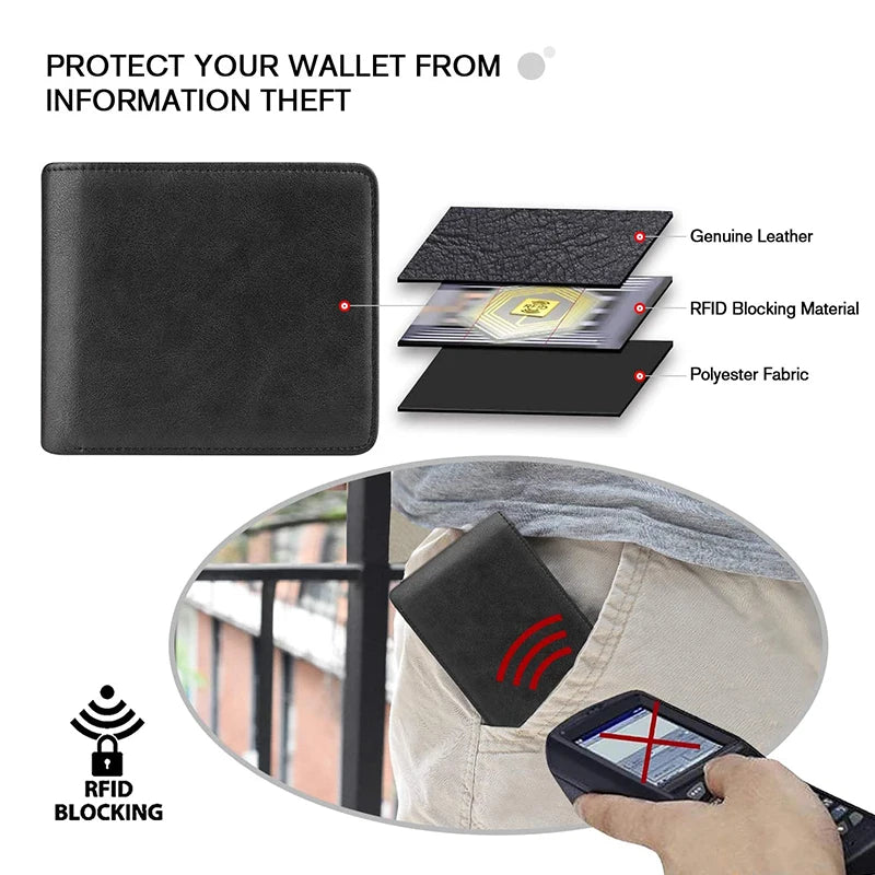 Hemasa 100% Genuine Leather RFID Blocking Slim Trifold Men Wallets with Coin Pocket and ID Window Minimalist Wallet for Men
