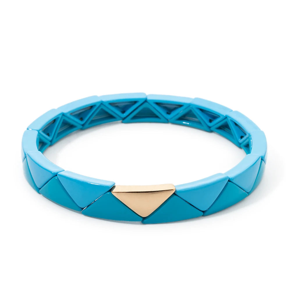 Tejesa 6.5x13mm Colorful  Triangle Enamel Elastic Beads Bracelets For Women/Girls