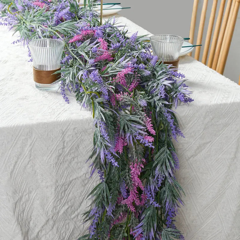 Tejesa 6.5FT Artificial Lavender Garland for Mantle Lavender Flower Vine Rustic Wedding Arch Stair Party Home Table Decoration