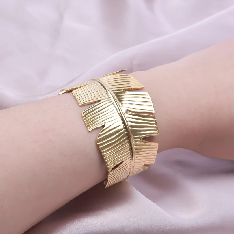 Ethnic Large Opening Width Bangles for Women 2023 Fashion Metal Leaves Bangles Jewelry Simple Girls Cuff Bracelet Gifts Jewelry