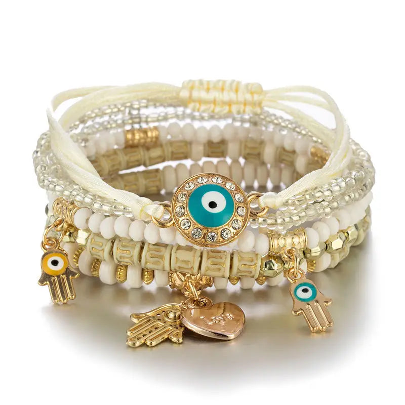 Bohemia Enthic Evil Eye Beads Chain Bracelet Set for Women Beaded Charm Bracelets Bangle Girls Boho Party Jewelry Pulseras 팔찌