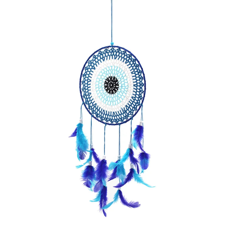 Hemasa Dream Catcher Blue Feather Wind Chime Handmade Girls Room Bedroom Wall Hanging Pendant Ornaments Birthday Gift Home Decoration