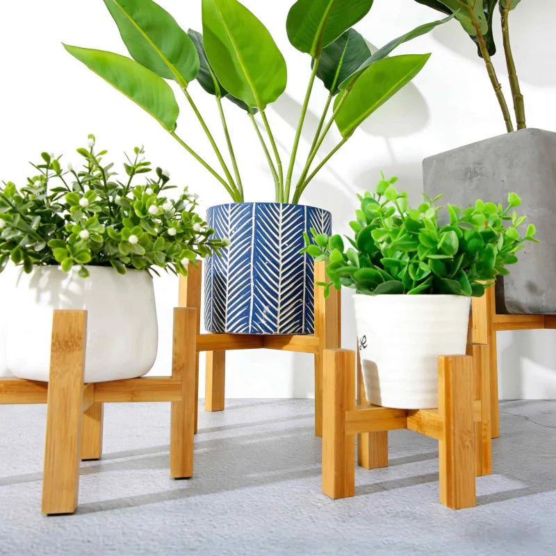 Tejesa Indoor Plant Stands with Planter Pot Tray/ Adjustable Size Fits 8.5 9 10 11 to 12 Inch Pots, Wood Planter Rack, Mid Century Modern Display Rack Rustic Decor Wooden Flower Pot Tray Indoor and Outdoor