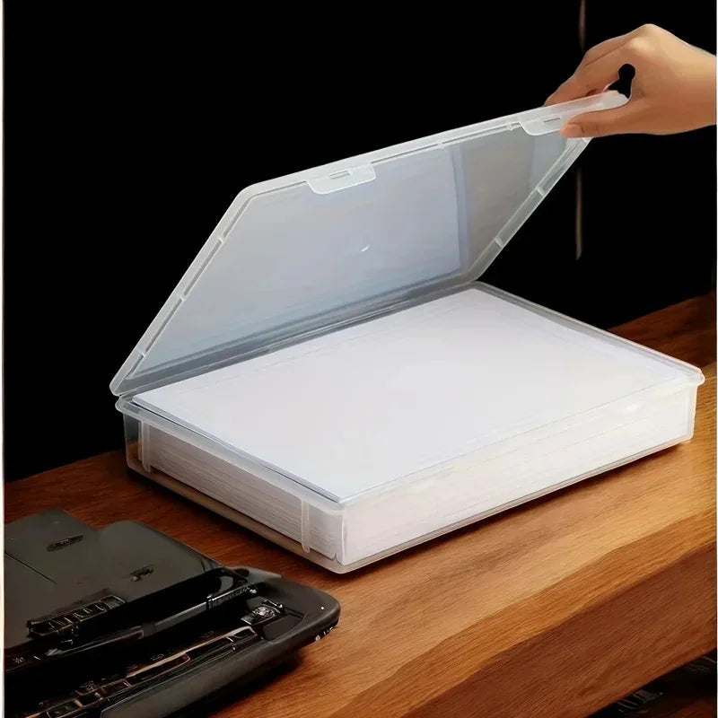 1Pc Clear Plastic Storage Container with Dustproof Cover, 3 Sizes Portable Large-Capacity File Organizer - for A4 A5 Paper