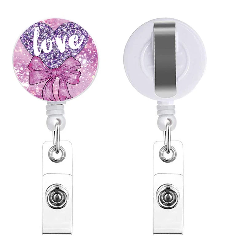 New Style Color Love  Retractable Clip Reel Card Holder Heart Shape ID Business Work Card Yoyo Badge Holders Office Supplies