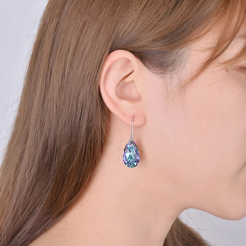 Classic Silver Color Korean Pear-shaped Drop Earrings Original Crystals from Austria Jewelry for Women Big Pendant Pendientes