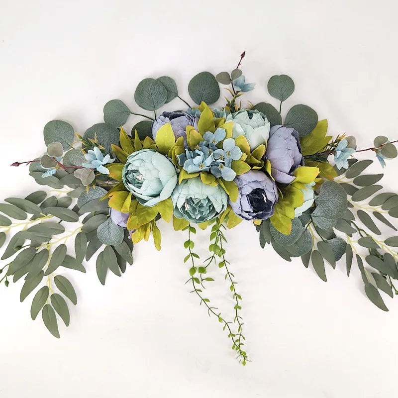 YeeNanee Artificial Peony Reception Flowers Swag with Eucalyptus Greenery for Wedding Ceremony Welcome Sign Floral Decoration