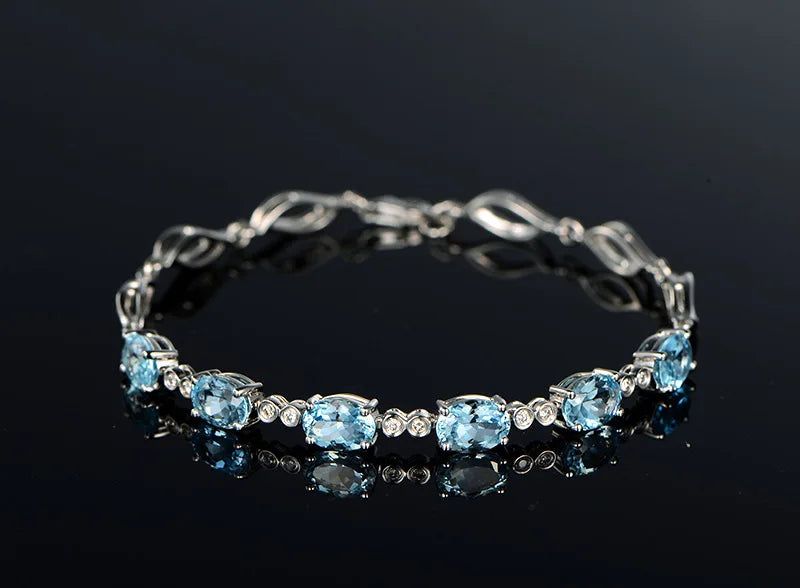 Hemasa  925 Sterling Silver Bracelet Sapphire Silver Bracelet For Woman /Girls