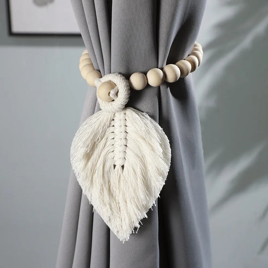2 Pack Wooden Bead Curtain Tiebacks Handmade Holdbacks - Farmhouse Curtain Tie Back Holder Bohemian Home Living Room Decor