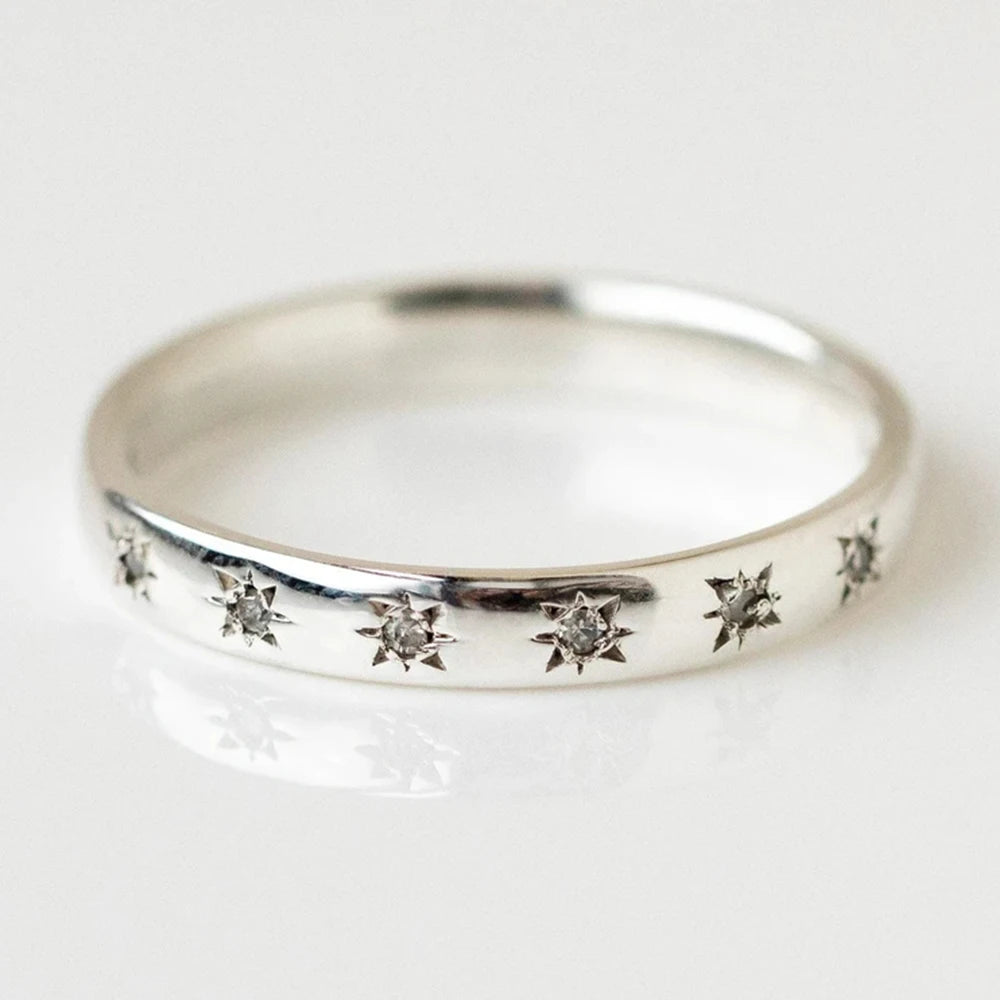 Huitan Korean Style Simple Metal Rings for Women Inlaid Shiny CZ Stone Daily Wearable Accessories Versatile Girls Finger Jewelry
