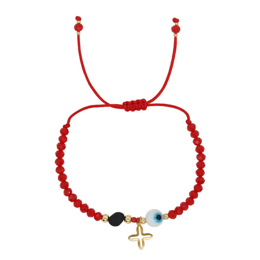 Tejesa Turkish Eye Charm Cross Pendant Women Fashion Jewelry Bohemian Summer Lucky Handmade Friendship Rope Red Crystal Bead Bracelet