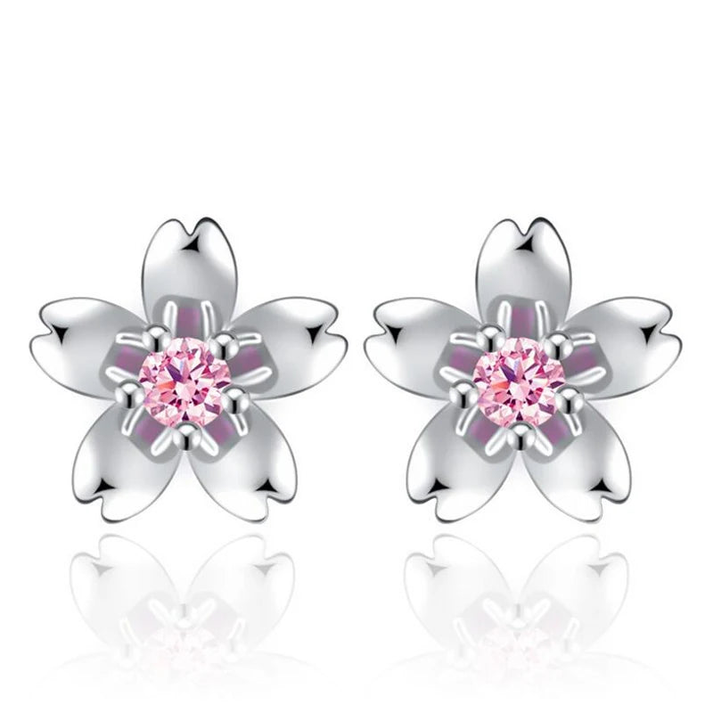 100% Sterling Silver 925 Stud Earrings for Women Fine Jewelry Flower Design New Elegant Wedding Birthday Earring Gifts